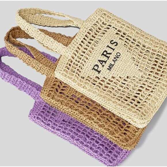 Straw Crochet Tote Bag Women Beach Woven Design Summer Fashion Spacious - Picture 5 of 6